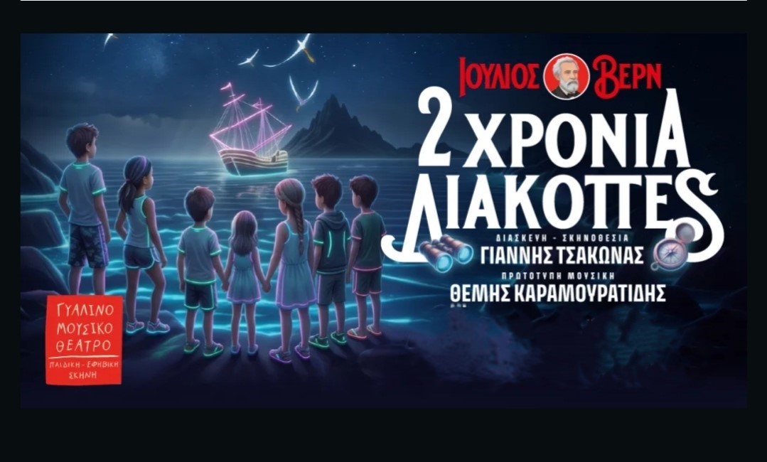 ΠΑΙΔΙΚΗ ΘΕΑΤΡΙΚΗ ΠΑΡΑΣΤΑΣΗ "ΔΥΟ ΧΡΟΝΙΑ ΔΙΑΚΟΠΕΣ" του Ιουλίου Βερν στο Γυάλινο Μουσικό Θέατρο